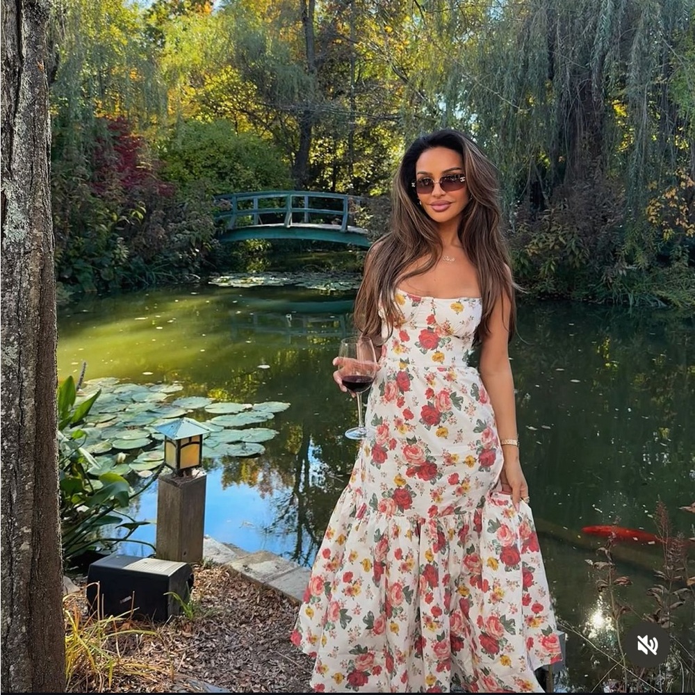 HOUSE OF CB ELIA italian rose print cotton midi sundress PLUS CUP